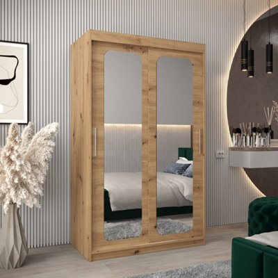 Arte Uppsala T3 Sliding Door Wardrobe 120Cm In Oak ArtisanCompact Mirrored Storage With Natural Warmth from B&Q