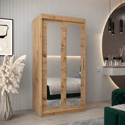 Arte Uppsala T3 Sliding Door Wardrobe 100Cm In Oak ArtisanCompact Mirrored Storage With Natural Warmth from B&Q