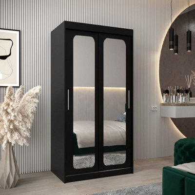 Arte Uppsala T3 Sliding Door Wardrobe 100Cm In BlackBold Mirrored Storage For Urban Elegance from B&Q