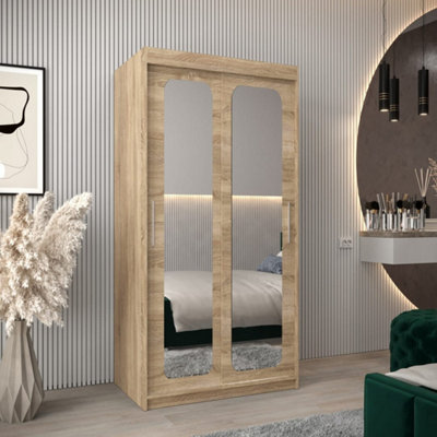 Arte Uppsala T3 Sliding Door Wardrobe 100Cm In Oak SonomaTimeless Mirrored Wardrobe For Effortless Organisation from B&Q