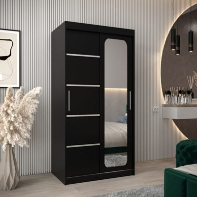 Arte Streamlined Black Uppsala V2 Sliding Door Wardrobe 100CmSpace-Saving Storage from B&Q