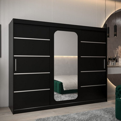 Arte Sleek Black Uppsala V2 Sliding Door Wardrobe 250CmBold Storage With Mirrored Detail from B&Q