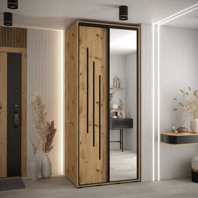 Arte Compact Oak Artisan Cannes Ix Sliding Door Wardrobe 120CmSmart Storage For Cosy Spaces from B&Q