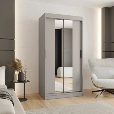 Arte Sleek Cashmere Rubino T1 Sliding Door Wardrobe 100CmMirrored Space-Saving Storage from B&Q