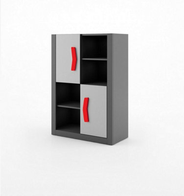 Arte Stylish Grey & Graphite Bumerang Br-04 Sideboard Cabinet 90Cm With Red Handles from B&Q