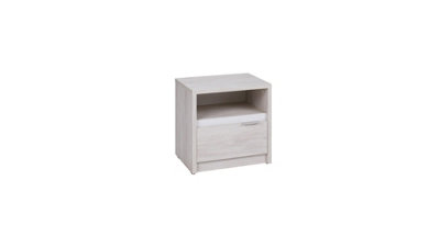 B&Q -  Denver 11 Cabinet 45CmWhite Oak & White Gloss Rustic Bedside With Drawer & Open Shelf