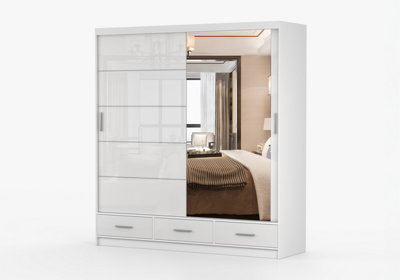Arte White Gloss Sliding Wardrobe With Mirror 203Cm -SpaciousBrilliant Organisation from B&Q
