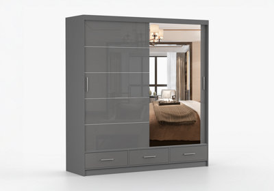 Arte Grey Gloss Sliding Wardrobe With Mirror 203CmRefinedMulti-Zone Storage from B&Q
