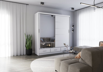 Arte White Matte Sliding Wardrobe With Mirror 203CmUnderstated Elegance Meets Practical Storage from B&Q