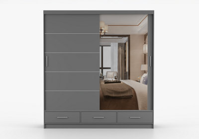 Arte Grey Matte Sliding Wardrobe With Mirror 203CmTimeless Style Meets Smart Organisation from B&Q
