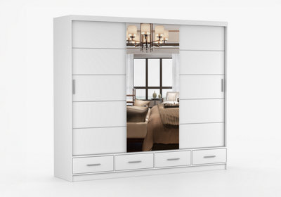 Arte White Matte Sliding Wardrobe With Mirror 250CmSpaciousSubtle Sophistication from B&Q