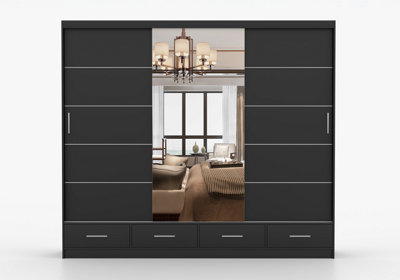 Arte Black Matte Sliding Wardrobe With Mirror 250CmSleekRefined Storage from B&Q
