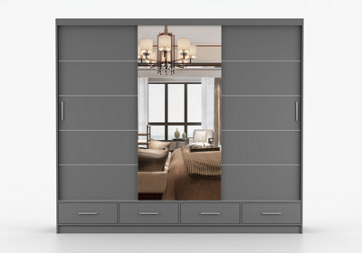 Arte Grey Matte Sliding Wardrobe With Mirror 250CmElegantOrganised Living from B&Q