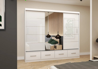 Arte White Gloss Sliding Wardrobe With Mirror 250CmBrightSleek Storage Solution from B&Q