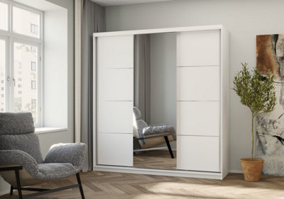 Arte White Matt Sliding Mirrored Wardrobe Pola 203CmSleek Storage With Mirrored Elegance from B&Q