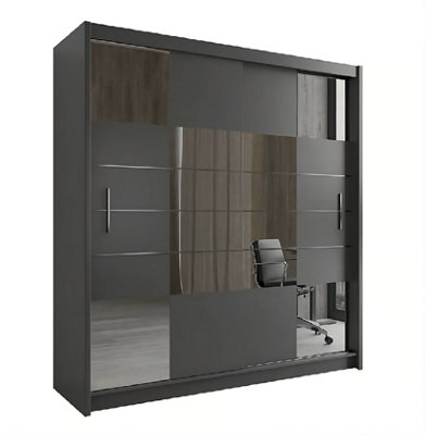 Arte Aruba Ii 203Cm Sliding Door Wardrobe In Graphite MattContemporary Design With Mirrored Detail from B&Q