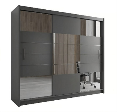 Arte Aruba 2 250Cm Sliding Door Wardrobe In Graphite MattContemporary Elegance With Mirrored Accent from B&Q