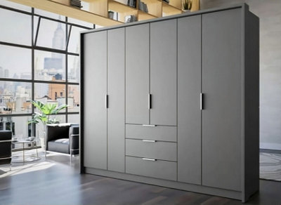 Arte Bangkok 255Cm Hinged Door Wardrobe In Grey MattContemporary Function Meets Chic Design from B&Q