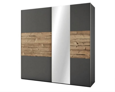 Arte Bastia 200Cm Sliding Door Wardrobe In Grey And Alpine SpruceRustic Modern Storage With Mirror from B&Q