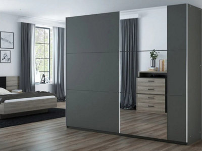 Arte Bastia 250Cm Sliding Door Wardrobe In Grey MatteStylish Storage With Elegant Mirror from B&Q