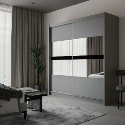 Arte Batumi 203Cm Sliding Door Wardrobe In Grey MatteStylish Mirrored Elegance With Ample Storage from B&Q