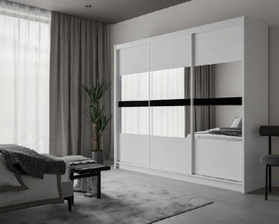 Arte Batumi 250Cm Sliding Door Wardrobe In White MatteBright Storage With Mirrored Accent from B&Q