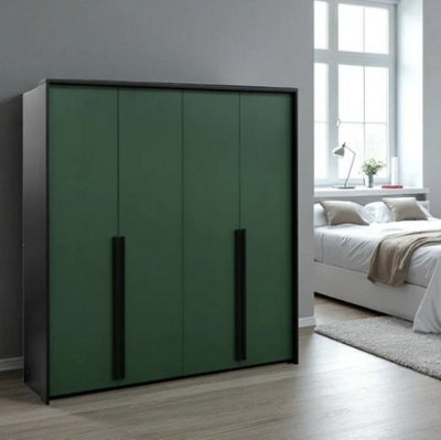 Arte Genua 4-Door Wardrobe - Bottle Green With HandlesModern Storage 210Cm from B&Q