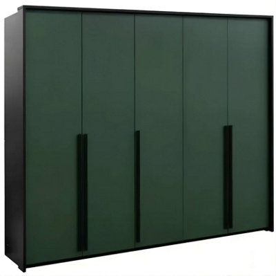 Arte Genua 5-Door WardrobeBottle Green With Black HandlesLarge Contemporary Storage W255 X H217 X D65Cm from B&Q