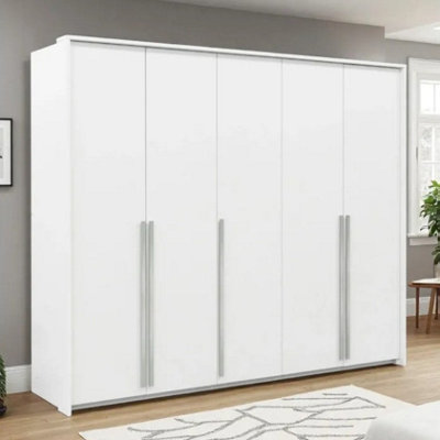 Arte Genua 5-Door WardrobeMatt White With Silver HandlesSpacious Modern Design W255 X H217 X D65Cm from B&Q