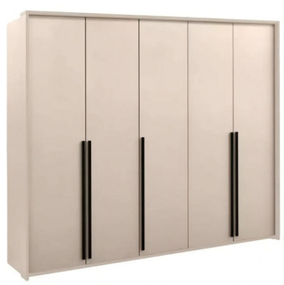 Arte Genua 5-Door WardrobeSand Beige With Black HandlesElegant Functionality W255 X H217 X D65Cm from B&Q