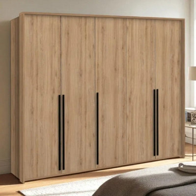 Arte Genua 5-Door WardrobeWild Oak With Black HandlesPremium Rustic Storage W255 X H217 X D65Cm from B&Q