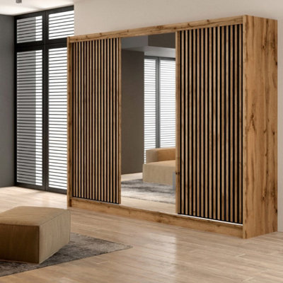 Arte London 250 Oak Wotan & Black Sliding WardrobePure Contemporary LuxuryMirrored Organisation 250Cm from B&Q