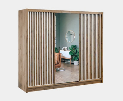Arte London 250 Oak Wotan & White WardrobeSleek Mirrored StorageCrafted For Fresh Interiors 250Cm from B&Q