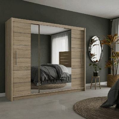 Arte Oak Sonoma Lisbona 2 Sliding Wardrobe 250CmWarm WoodgrainMirrored FunctionFlexible Storage from B&Q