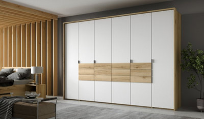 Arte Panama 310 White & Grand Natural Oak Wardrobe - Spacious Bi-Fold Elegance With Smart Organisation from B&Q