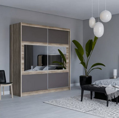 Arte Canyon Oak & Lava 203Cm Mirrored Sliding WardrobeStriking Brown-Grey Finish With Practical Storage from B&Q