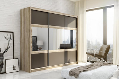Arte Canyon Oak & Lava 250Cm Mirrored Sliding WardrobeBold Brown-Grey Finesse With Ample Storage from B&Q