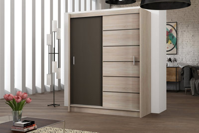 Arte Sewille 203Cm Sliding Door WardrobeWarm Sonoma Oak & Bold Lava Contrast from B&Q