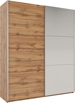 Arte Rodos 200Cm Sliding Mirror Door WardrobeWarm Oak Wotan With Chic Mirrored Accents from B&Q