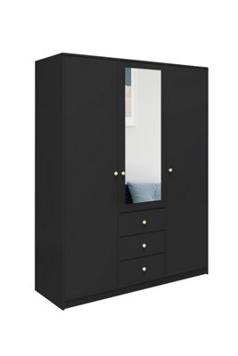 Arte Modern Black Matt Siena D3 Wardrobe 149CmSleek Mirror & Stylish Storage from B&Q