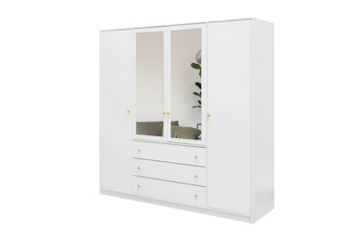 Arte Elegant White Matt Siena D4 Wardrobe 196CmSpacious Storage With Mirrored Charm from B&Q