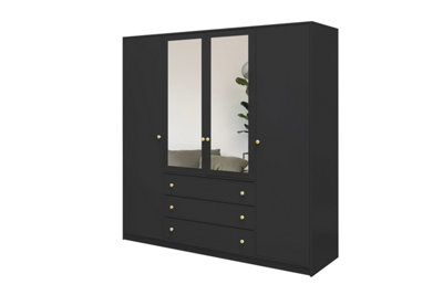 Arte Modern Black Matt Siena D4 Wardrobe 196CmSleek Mirror & Ample Storage from B&Q