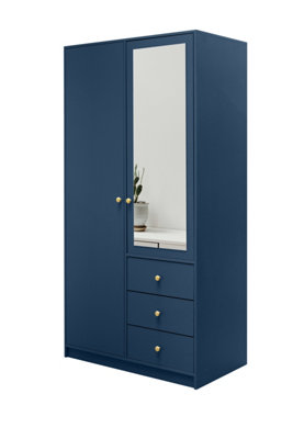 Arte Elegant Dark Blue Siena Ii D2 Wardrobe 100CmStylish Storage With Mirror Brightness from B&Q