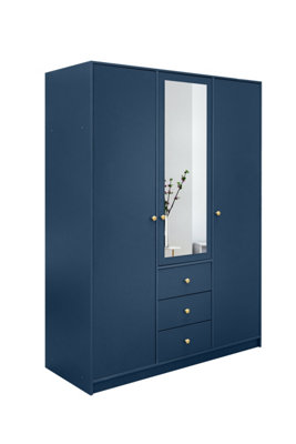 Arte Bold Dark Blue Siena Ii D3 Wardrobe 149CmSpacious Storage With Mirror Luxury from B&Q