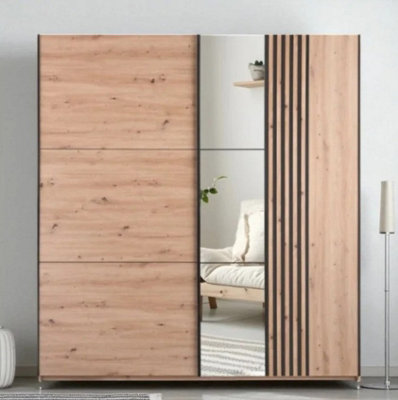 Arte Sintra 203Cm Sliding WardrobeArtisan OakSleek Storage Meets Trendy Warmth from B&Q