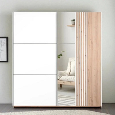 Arte Sintra 203Cm Sliding WardrobeWhite & Wotan OakModern Elegance & Mirror Magic from B&Q