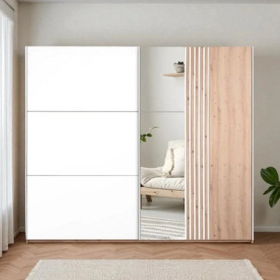 Arte Sintra 250Cm Sliding WardrobeWhite & Wotan OakSpacious Storage With Mirror & Designer Accents from B&Q