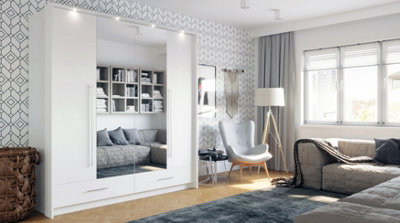 Arte Toledo 210Cm White Matt Mirrored WardrobeSmart Bi-Folding Storage With Led Ambience from B&Q