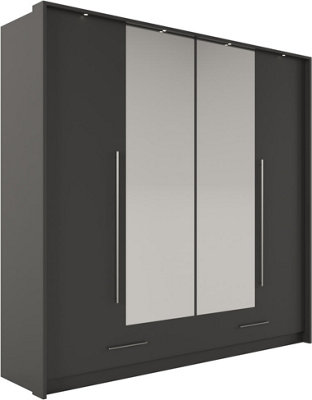 Arte Toledo 210Cm Graphite Matt Mirrored WardrobeSpace-Saving Bi-Folding Doors & Led Lighting from B&Q