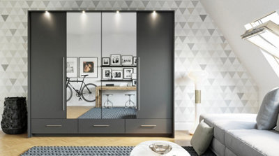 Arte Toledo 255Cm Graphite Matt Mirrored Wardrobe With Bi-Folding DoorsBold & Functional Storage from B&Q